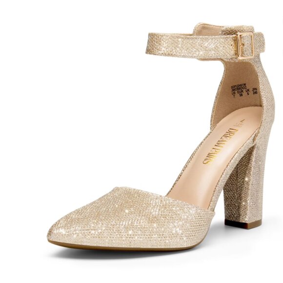 Dream Pairs Shoes - DREAM PAIRS Women’s Gold Glitter Block Heel Ankle Strap Pumps – Size 8